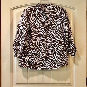 CLOSEOUT - Chico’s Animal Print Linen Jacket Size 12 brown